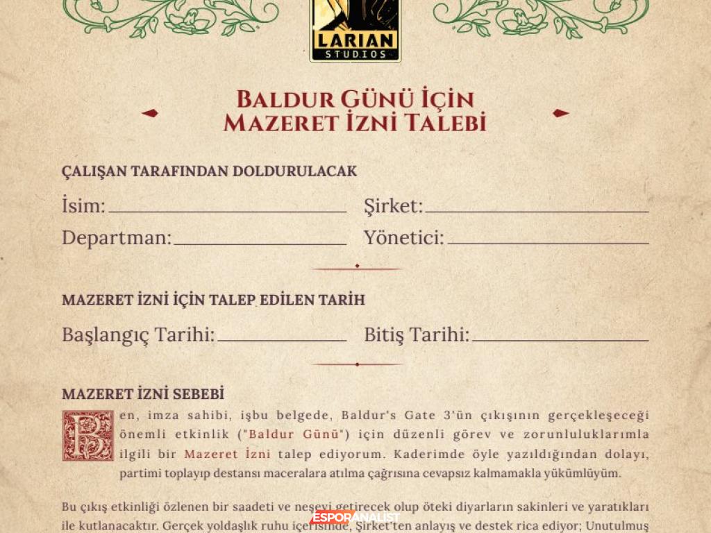 Baldur's Gate 3: Maceraya Hazırlanın, İş Yerinde İzin Dilekçesi Gündemde!