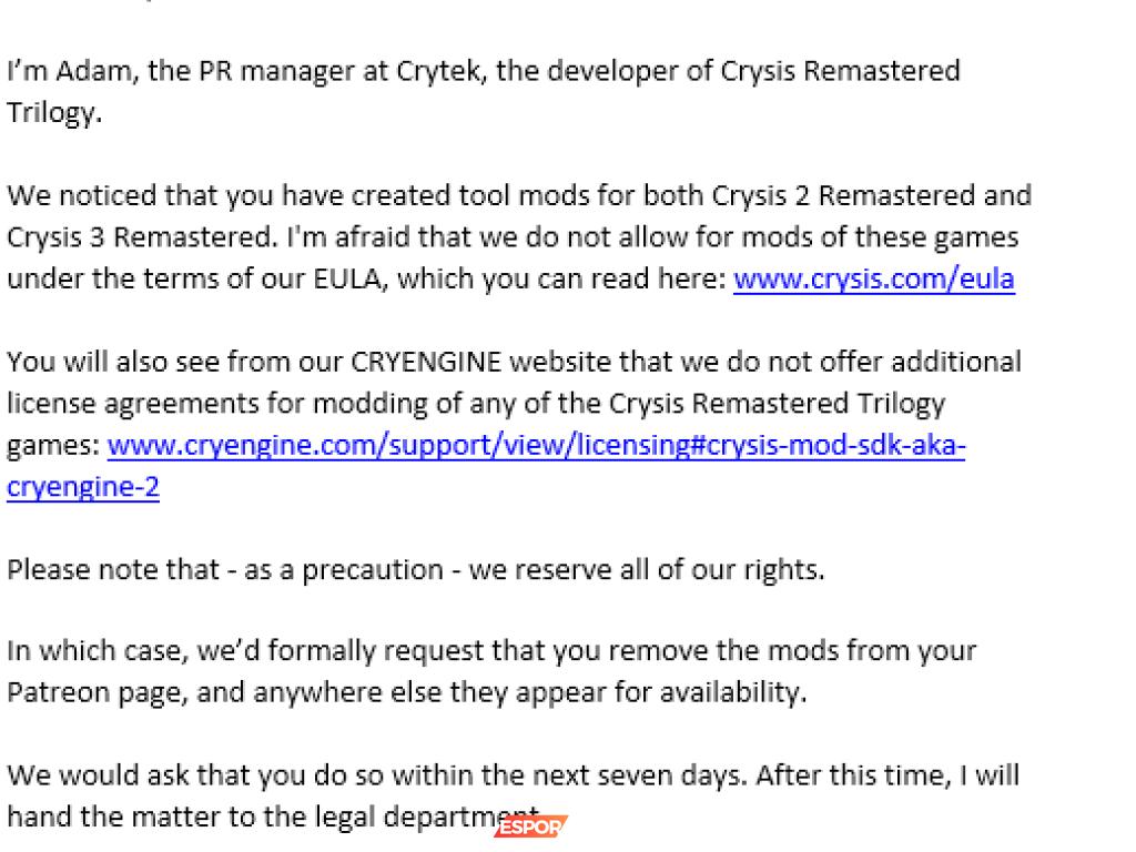 Crysis Mod Geliştiricisi Bouma'nın Mücadelesi: Crytek'in Absürt Uyarıları