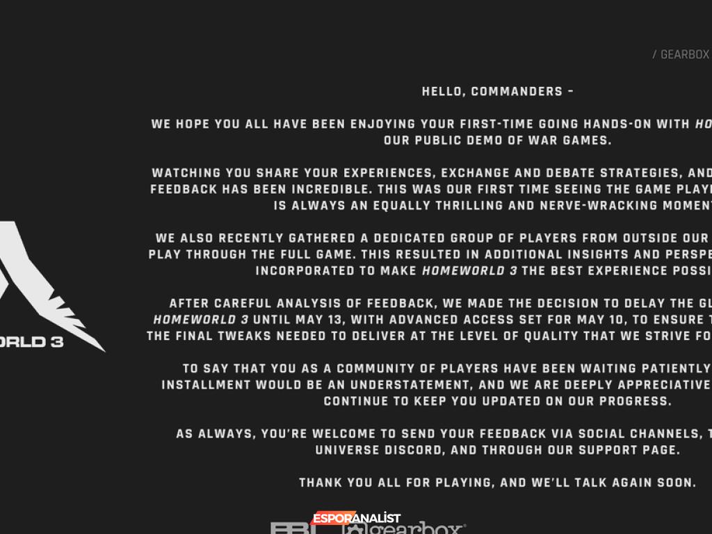 Homeworld 3'ün Çıkışı Yine Ertelendi: Uzaylılarla Savaş İçin Biraz Daha Bekleyeceğiz!