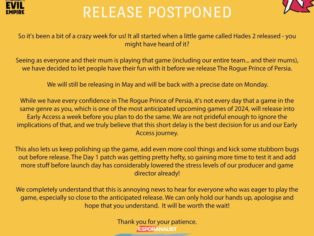 Prince of Persia: The Rogue Prince Ertelenince Hades 2'nin Gölgesinde Kaldı!