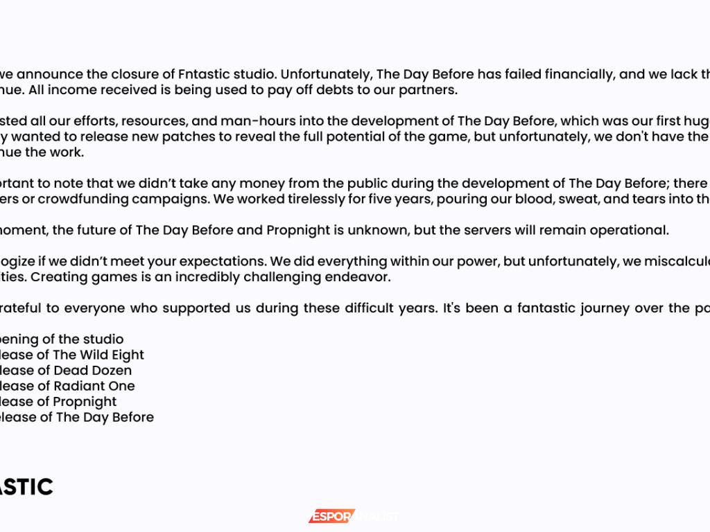 The Day Before: Hayal Kırıklıkları ve Fntastic'in Kapılarını Kapatma Kararı