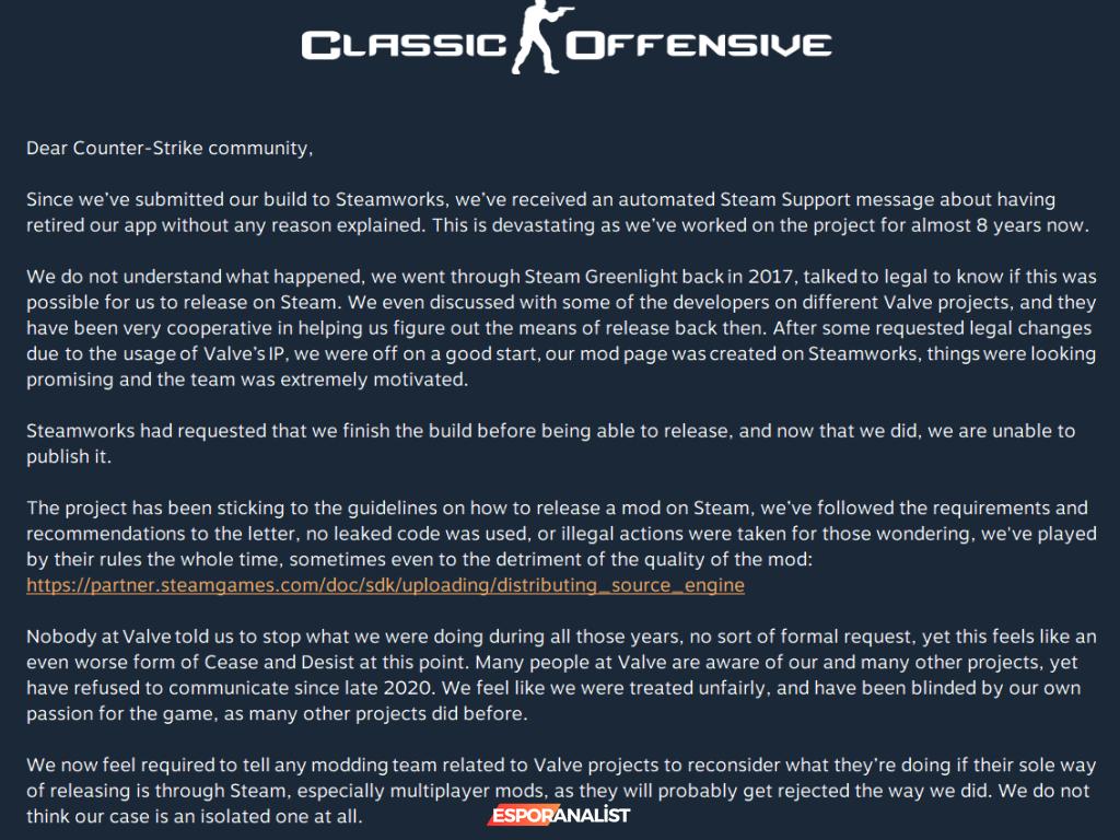 Classic Offensive: CSGO'nun Nostaljik Dönüşümü İptal Edildi
